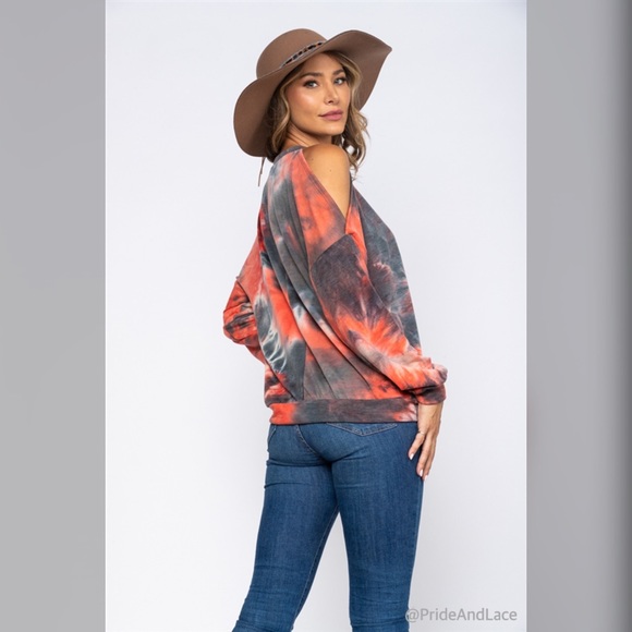 LAST 1️⃣ CORAL TIE DYE COLD SHOULDER TOP - Picture 3 of 5